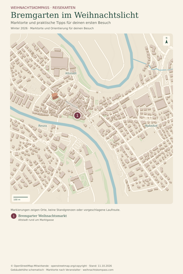 Reisekarte Bremgarten mit nummerierten Besuchsorten