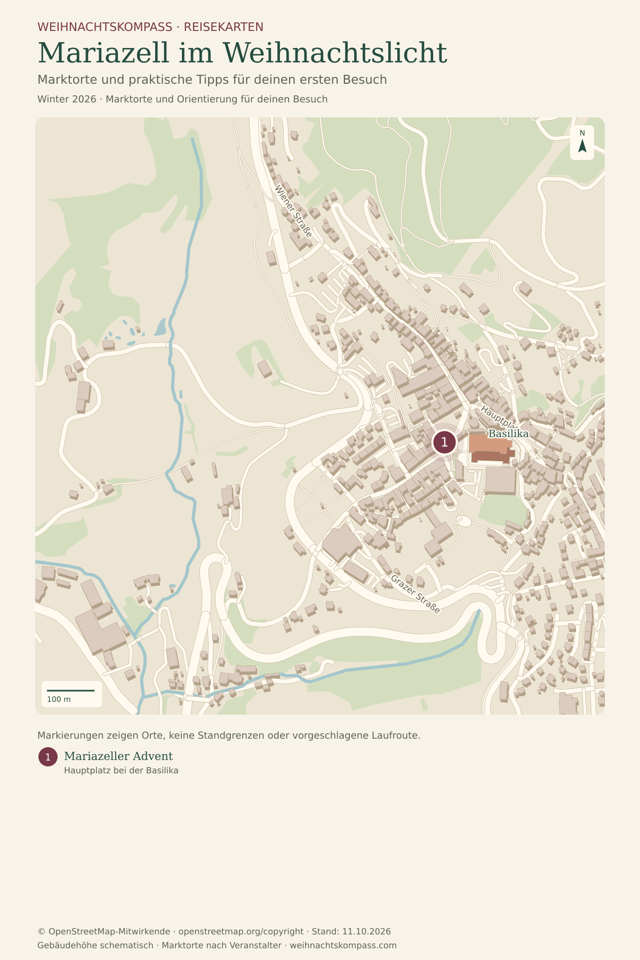 Reisekarte Mariazell mit nummerierten Besuchsorten
